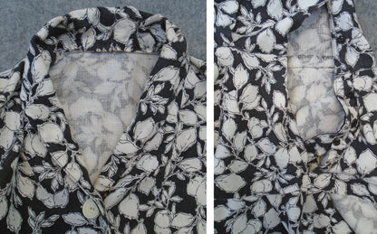 Vintage 1930s 40s WW2 Dress Handmade Black White Floral Novelty Print UK XS