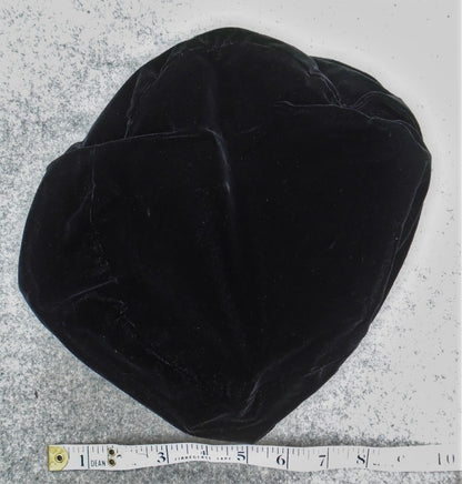 Vintage 1930s 1940s Black Velvet Toque Hat Turban Slouchy Beret Fez