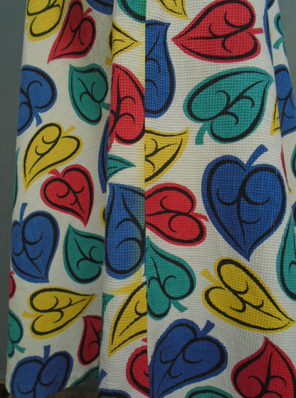 Original Vintage 1940s 1950s Skirt Bold Leaf Novelty Multicoloured Print UK S/M