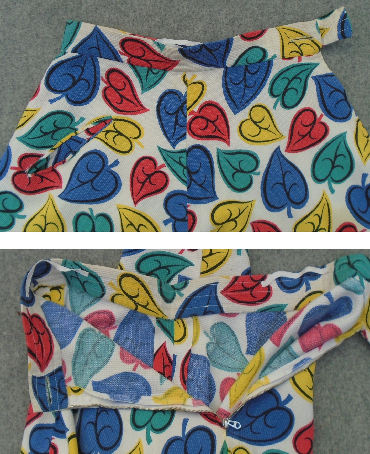 Original Vintage 1940s 1950s Skirt Bold Leaf Novelty Multicoloured Print UK S/M