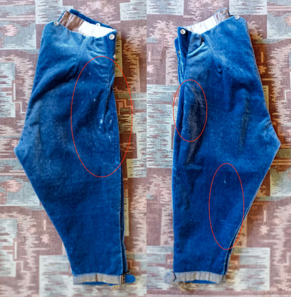 Vintage Mens 1890s 1900s Blue Plush Breeches Fall Front Victorian Edwardian Velvet Livery Uniform Trousers Pants