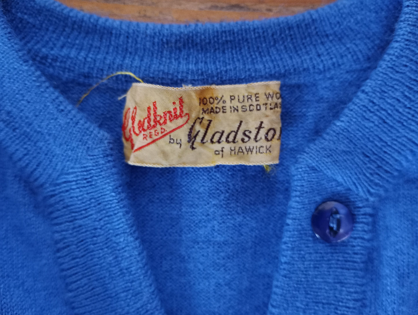 Vintage 1950s Knitted Blue Sweater Short Sleeve Jumper Top Pure Wool  UK S