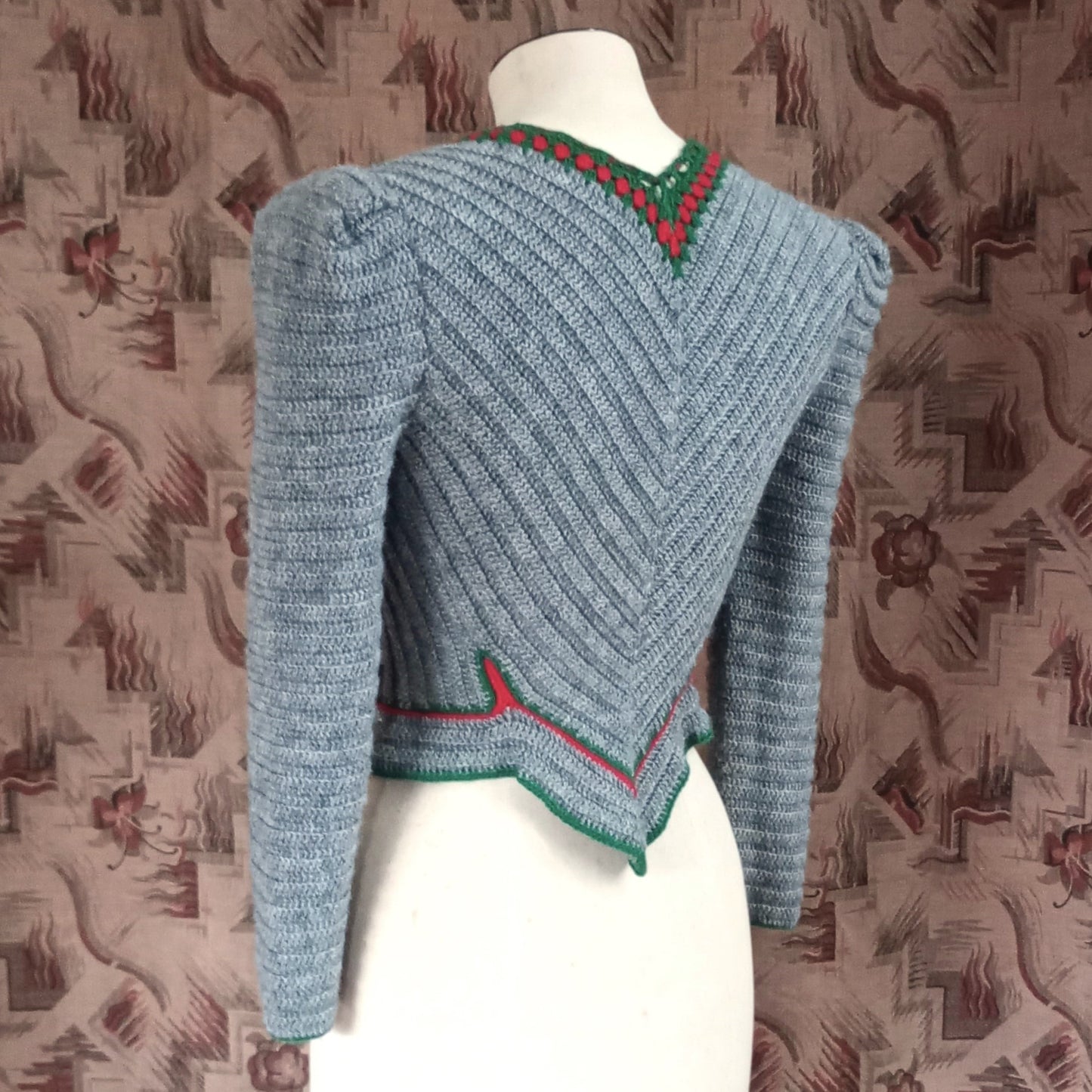 Vintage Traditional Knitted Wool Cardigan Grey Tyrolean UK XS