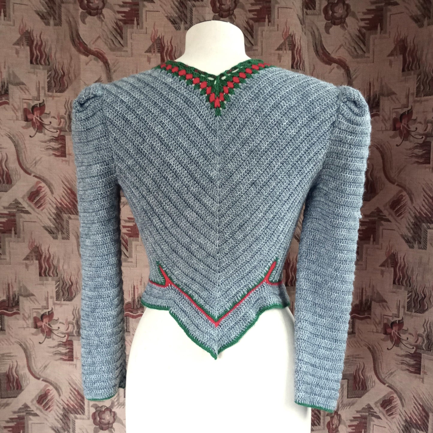 Vintage Traditional Knitted Wool Cardigan Grey Tyrolean UK XS