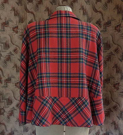 Original Vintage 1950s Jacket Wool Red Royal Stewart Tartan UK L