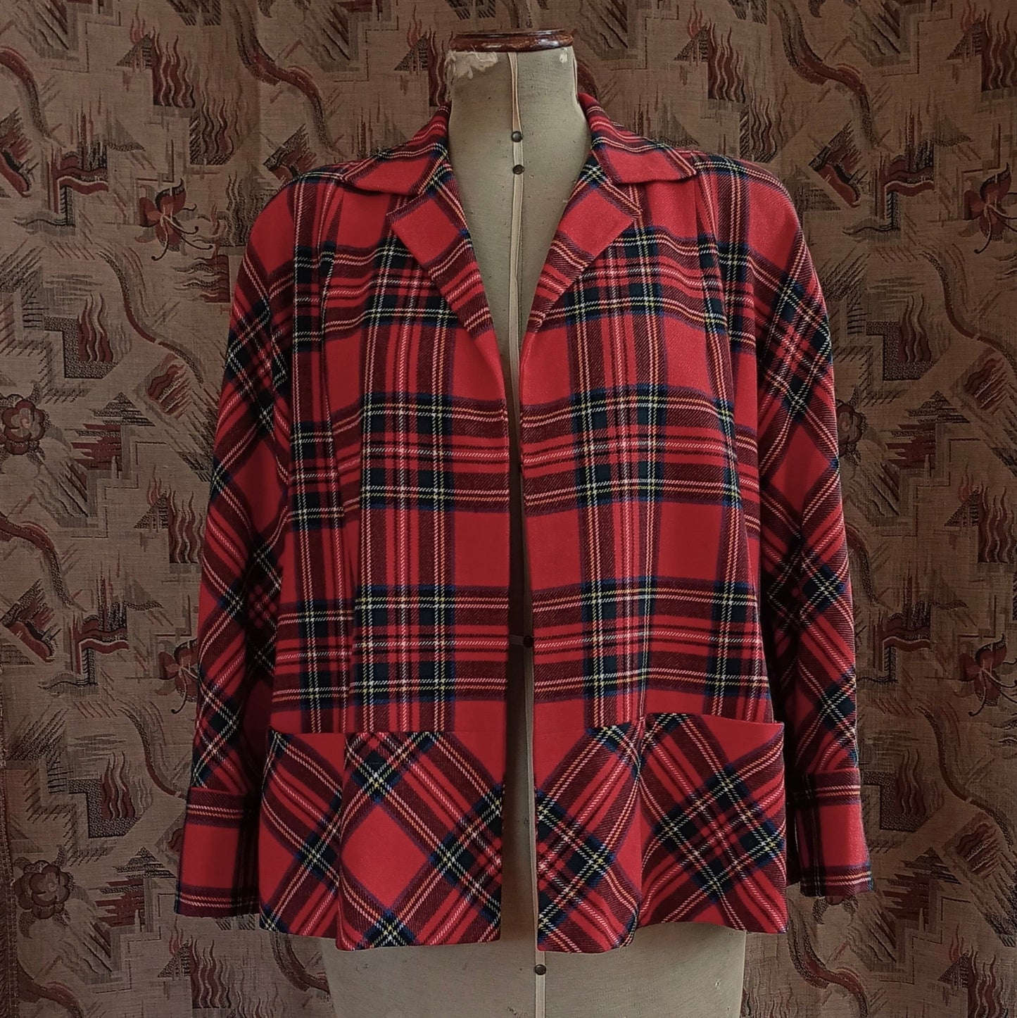 Original Vintage 1950s Jacket Wool Red Royal Stewart Tartan UK L