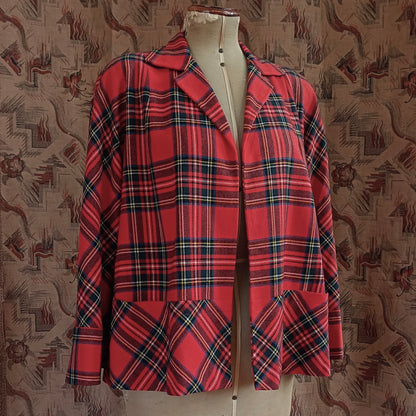 Original Vintage 1950s Jacket Wool Red Royal Stewart Tartan UK L