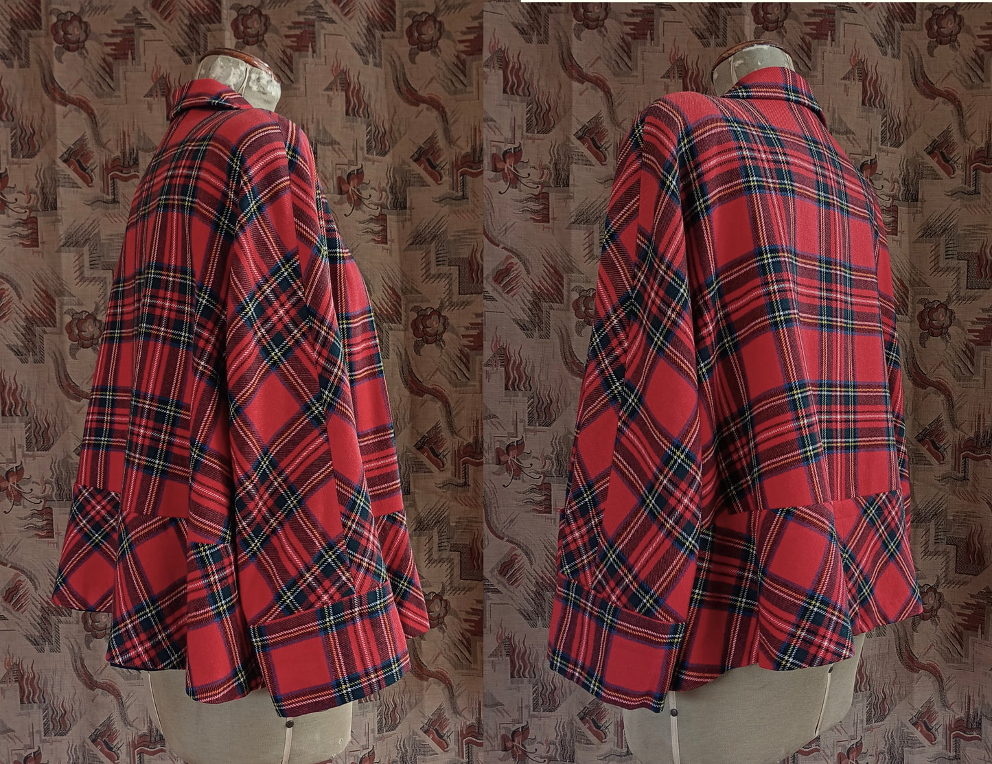 Original Vintage 1950s Jacket Wool Red Royal Stewart Tartan UK L