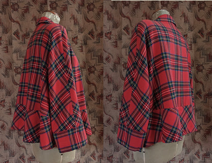 Original Vintage 1950s Jacket Wool Red Royal Stewart Tartan UK L