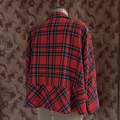 Original Vintage 1950s Jacket Wool Red Royal Stewart Tartan UK L