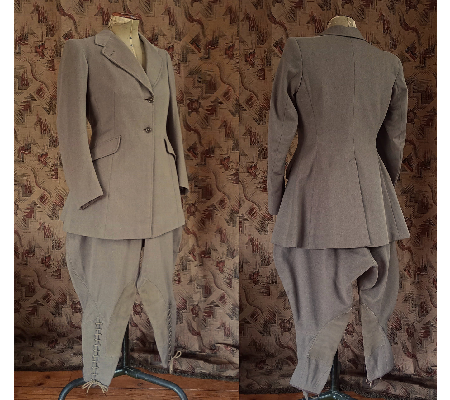 Superb Rare Original 1930s Riding Suit Taupe Wool Jacket Elephant Ear Breeches Jodhpurs UK S