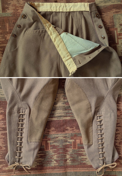 Superb Rare Original 1930s Riding Suit Taupe Wool Jacket Elephant Ear Breeches Jodhpurs UK S