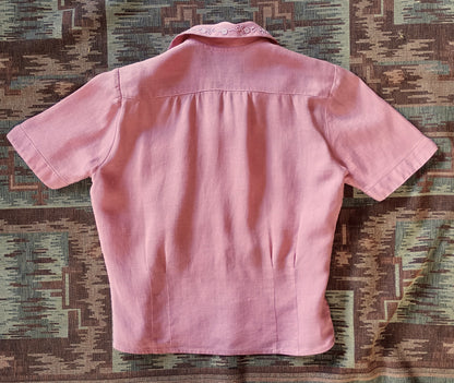 Vintage CC41 Blouse 1940s Pink Shirt Short Sleeved Sleeves Soutache Decoration