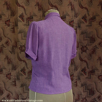 Vintage 1940s Blouse Deep Lilac Flecked Moygashel UK S