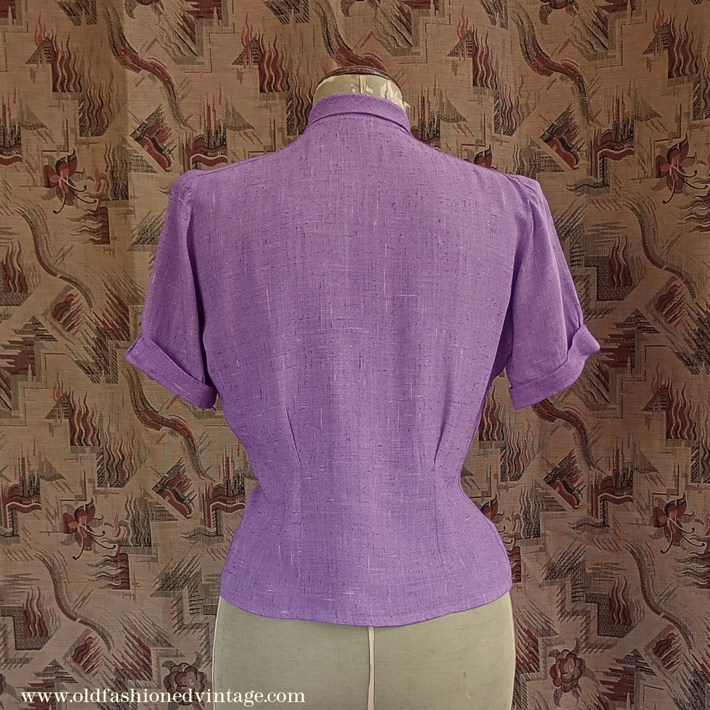 Vintage 1940s Blouse Deep Lilac Flecked Moygashel UK S