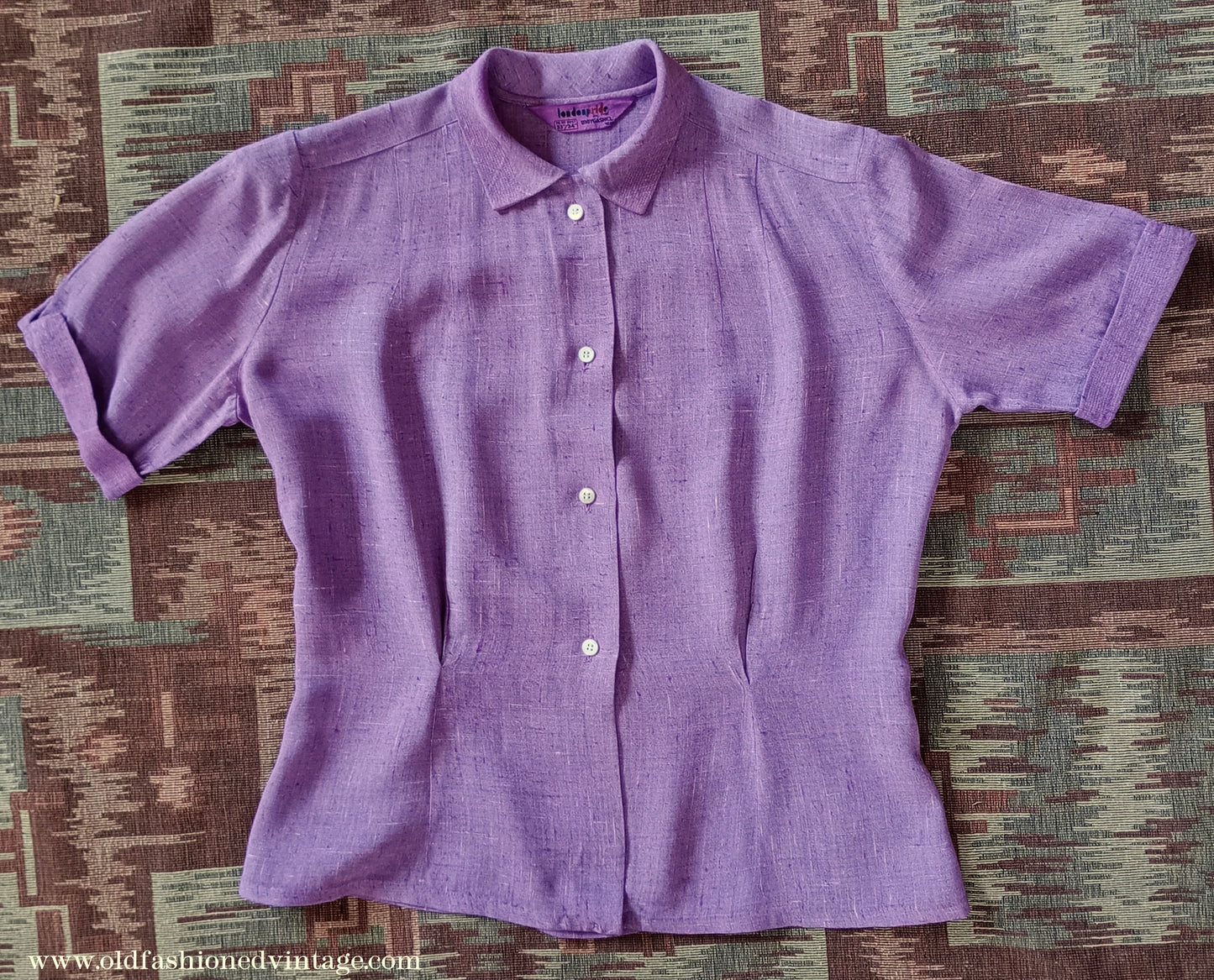 Vintage 1940s Blouse Deep Lilac Flecked Moygashel UK S