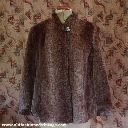 Vintage 1930s Capelet Brown Faux Fur Deco Cape Evening Jacket UK M