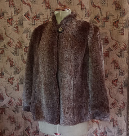 Vintage 1930s Capelet Brown Faux Fur Deco Cape Evening Jacket UK M