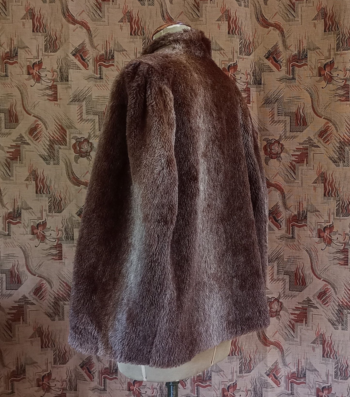 Vintage 1930s Capelet Brown Faux Fur Deco Cape Evening Jacket UK M