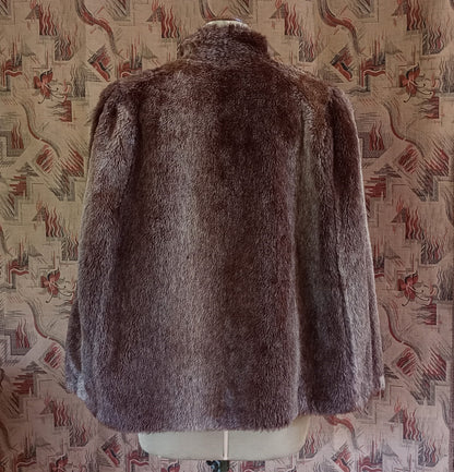 Vintage 1930s Capelet Brown Faux Fur Deco Cape Evening Jacket UK M