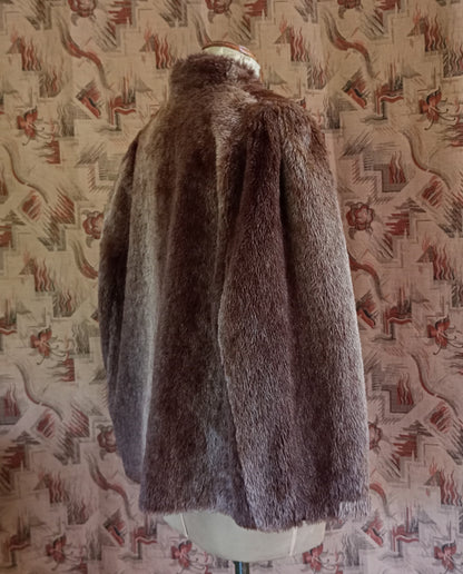 Vintage 1930s Capelet Brown Faux Fur Deco Cape Evening Jacket UK M