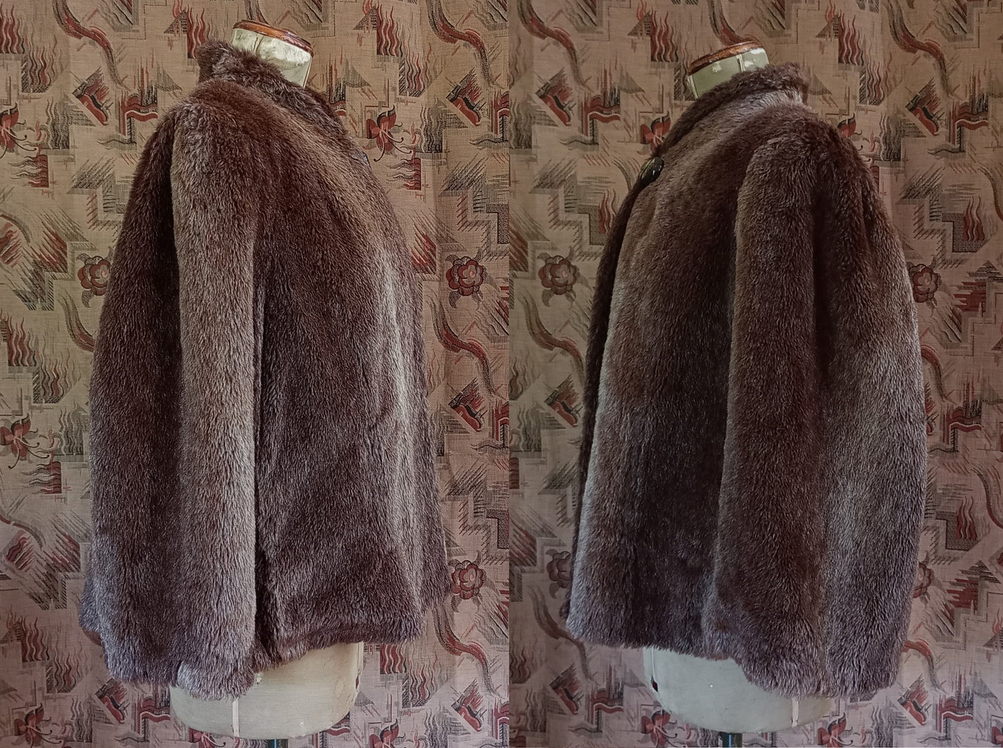 Vintage 1930s Capelet Brown Faux Fur Deco Cape Evening Jacket UK M