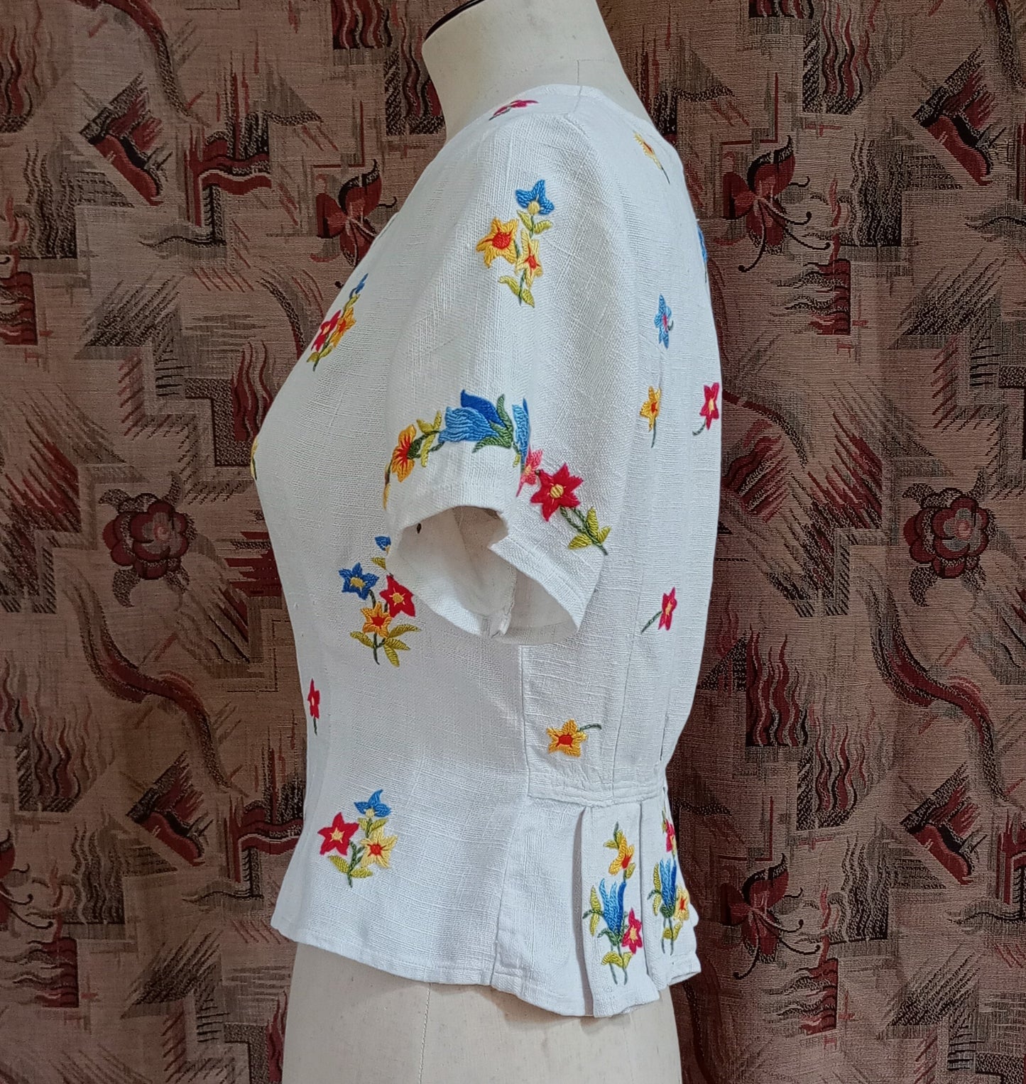 Vintage 1940s Hand Embroidered Peasant Blouse Bodice Jacket UK S