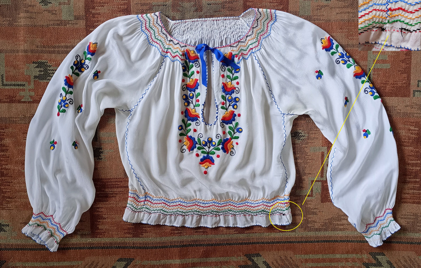 Vintage 1940s 50s Hungarian Style Hand Embroidered Peasant Blouse UK S