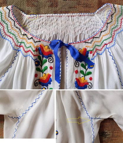 Vintage 1940s 50s Hungarian Style Hand Embroidered Peasant Blouse UK S