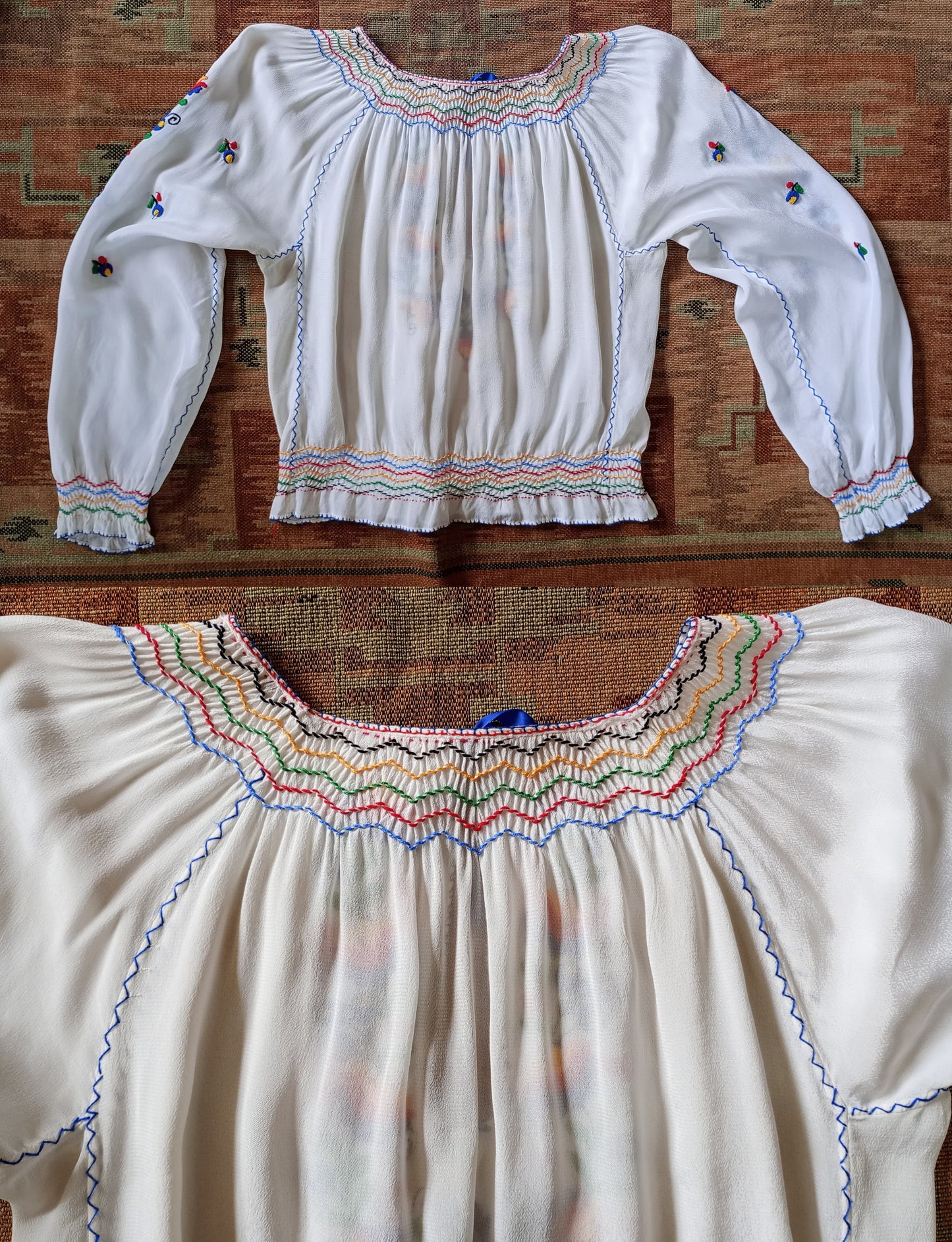 Vintage 1940s 50s Hungarian Style Hand Embroidered Peasant Blouse UK S