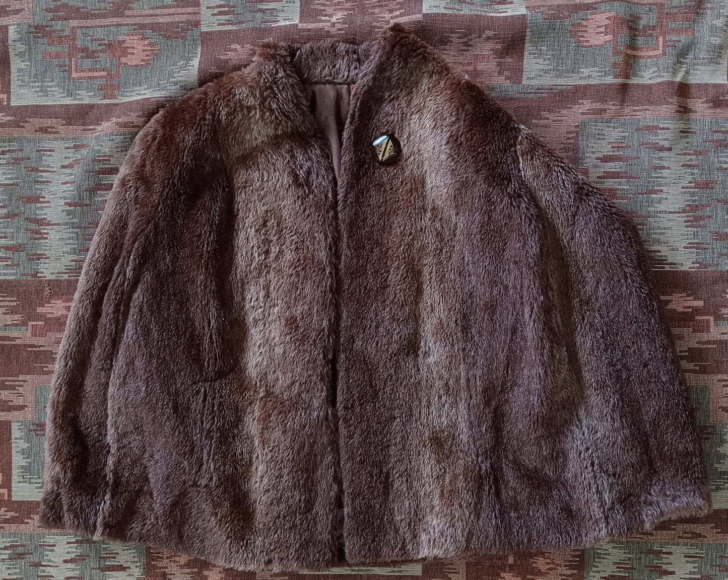 Vintage 1930s Capelet Brown Faux Fur Deco Cape Evening Jacket UK M