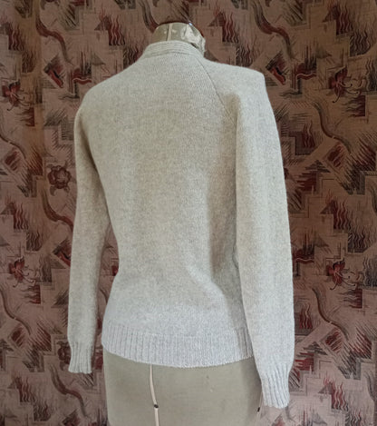 Original Vintage 1950s Knitted Cardigan Sweater Oatmeal Beige Shetland Wool UK S/M