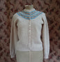 Original Vintage 1950s Knitted Cardigan Sweater Oatmeal Fair Isle Yoke UK S/M