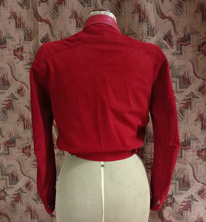 Rare Vintage 1940s Red Suede Leather Blouson Cycling Bomber Zip UK XS/S