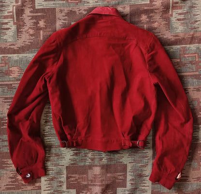 Rare Vintage 1940s Red Suede Leather Blouson Cycling Bomber Zip UK XS/S