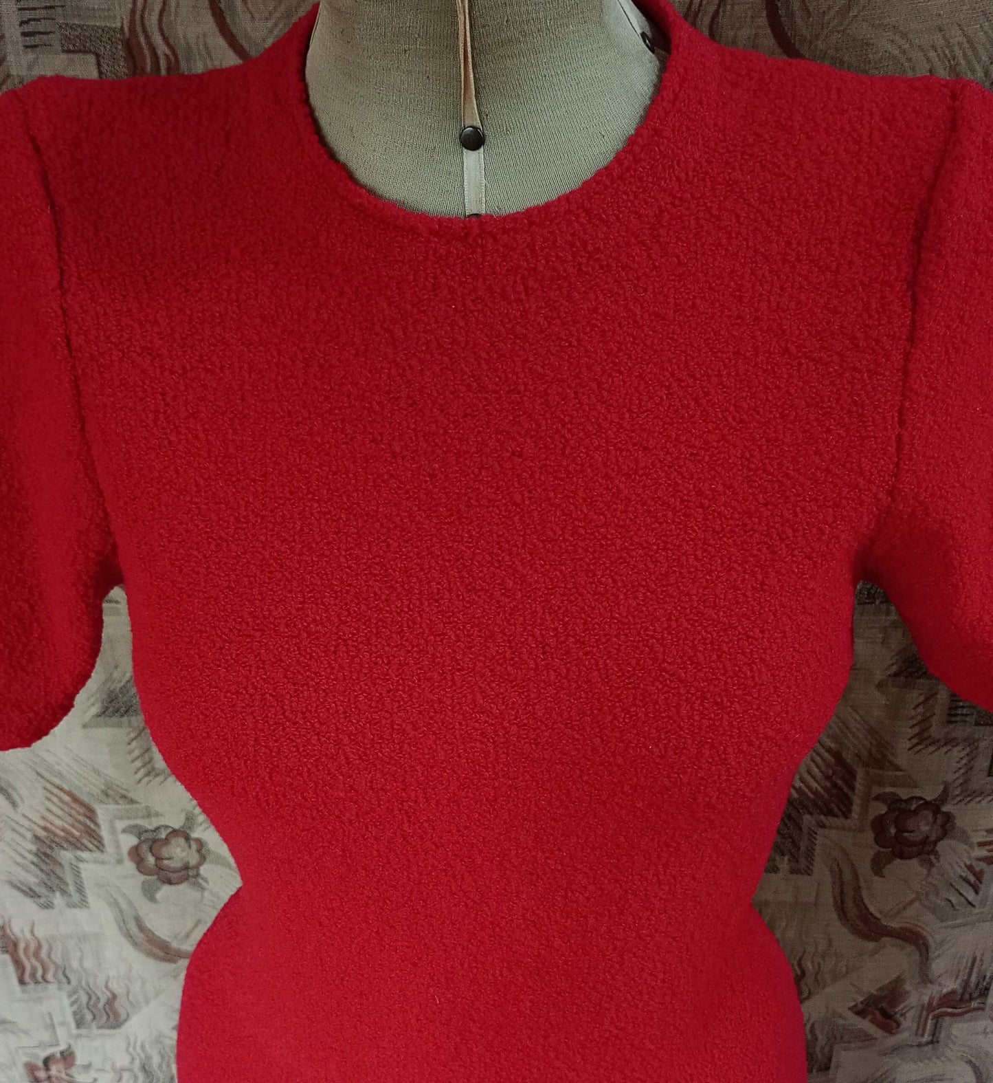 Vintage 1960s Saks Fifth Avenue Red Wool Knitted Dress Boucle Knit UK S/M