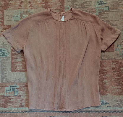 Original Vintage 1940s Blouse Crinkle Rayon Coffee Brown UK S