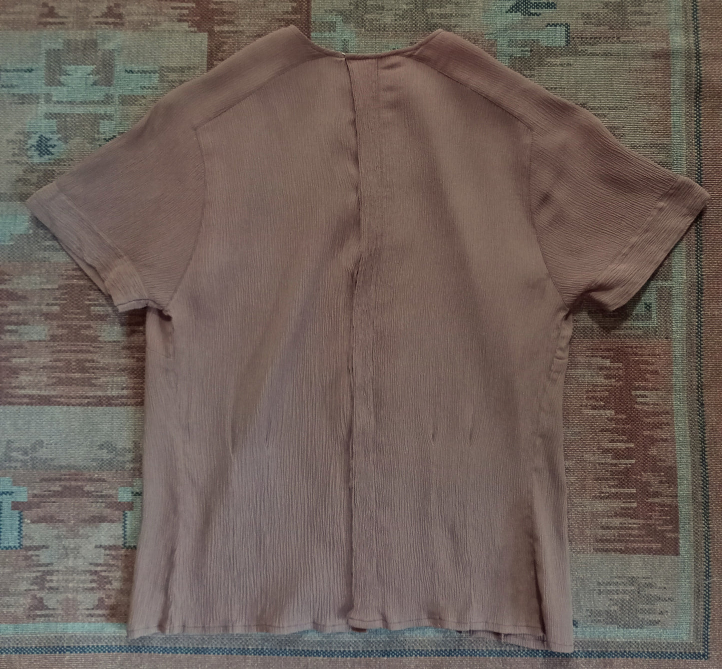 Original Vintage 1940s Blouse Crinkle Rayon Coffee Brown UK S