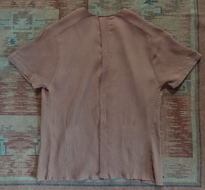 Original Vintage 1940s Blouse Crinkle Rayon Coffee Brown UK S