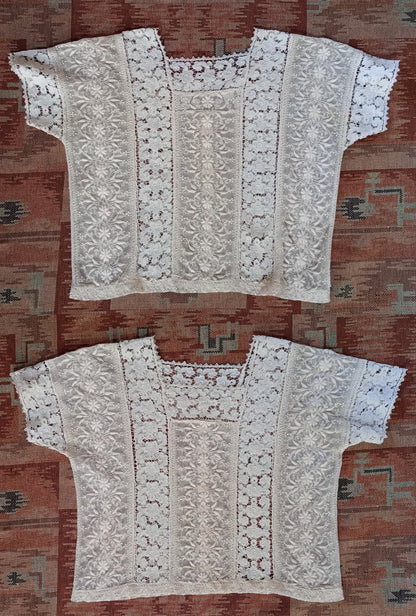 Vintage Edwardian Cream Blouse 1920s Short Sleeved Crochet Lace Top UK S