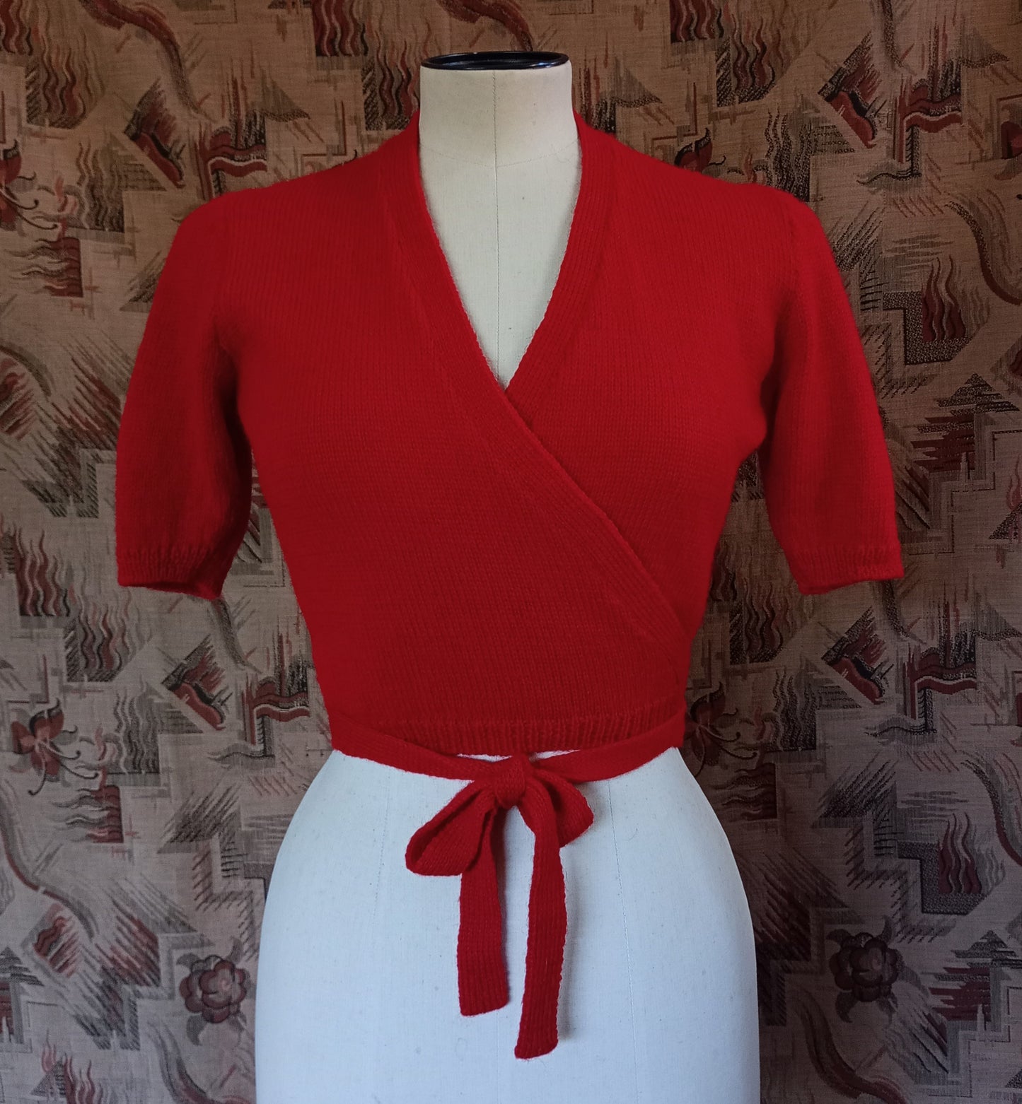 Reproduction 1940s Ballerina Cardigan Red Wool UK XS/S