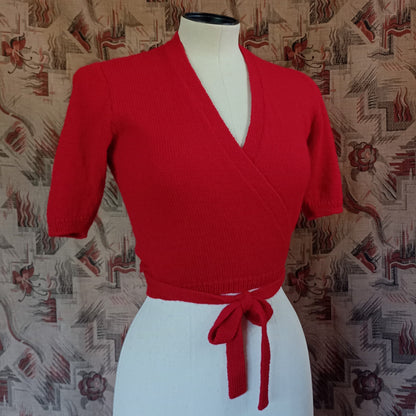 Reproduction 1940s Ballerina Cardigan Red Wool UK XS/S