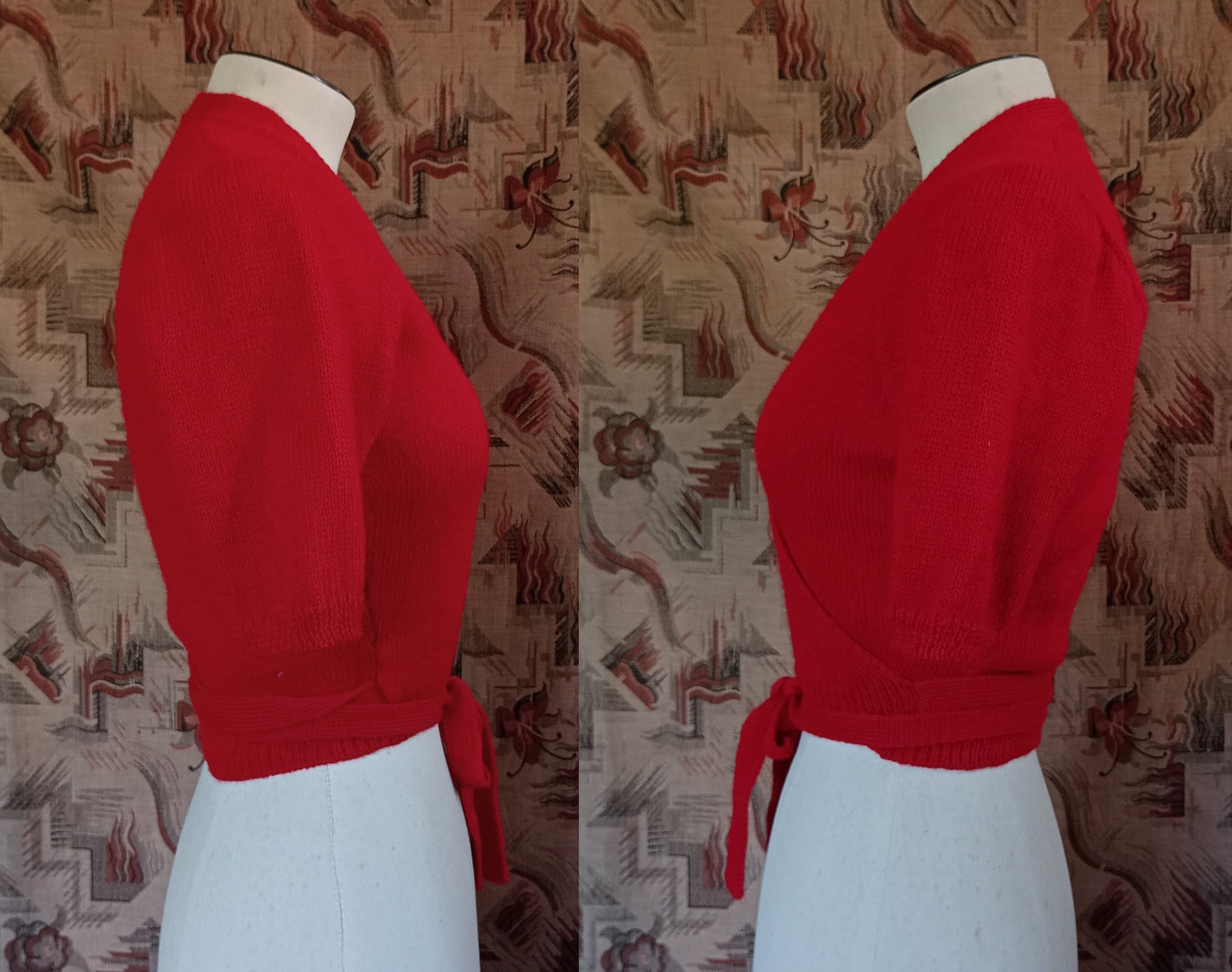 Reproduction 1940s Ballerina Cardigan Red Wool UK XS/S