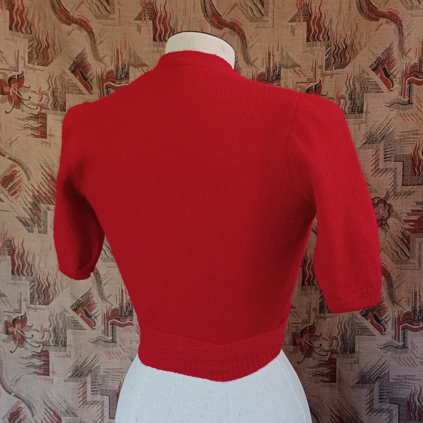 Reproduction 1940s Ballerina Cardigan Red Wool UK XS/S