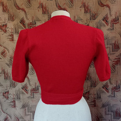 Reproduction 1940s Ballerina Cardigan Red Wool UK XS/S