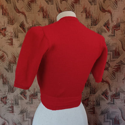 Reproduction 1940s Ballerina Cardigan Red Wool UK XS/S