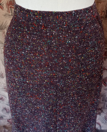 Original Vintage 1950s Skirt Autumnal Atomic Flecked Wool High Waist Pencil UK XS