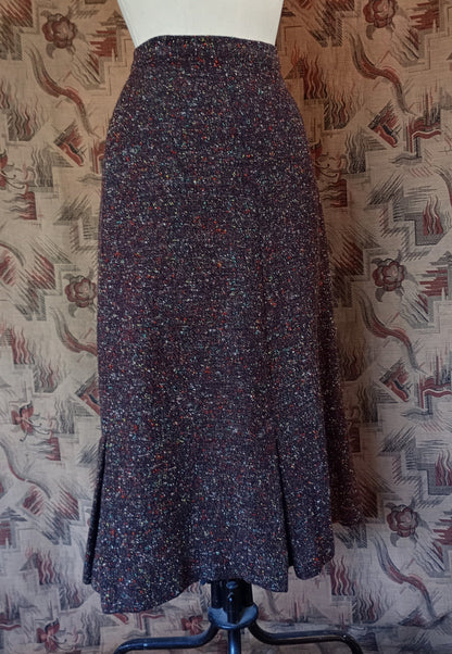 Original Vintage 1950s Skirt Autumnal Atomic Flecked Wool High Waist Pencil UK XS