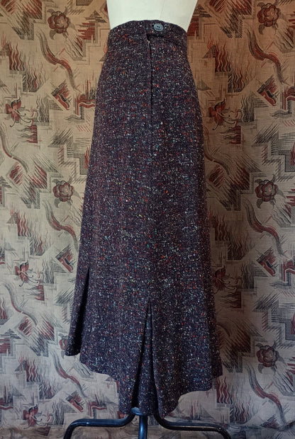 Original Vintage 1950s Skirt Autumnal Atomic Flecked Wool High Waist Pencil UK XS