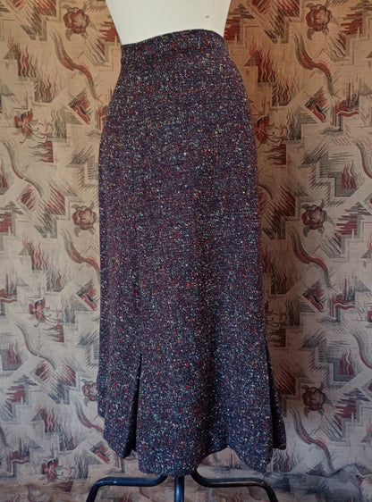 Original Vintage 1950s Skirt Autumnal Atomic Flecked Wool High Waist Pencil UK XS